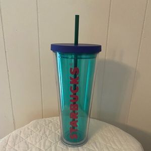 Starbucks Tumbler Venti Teal and Pink 2014 24oz. Rare Color